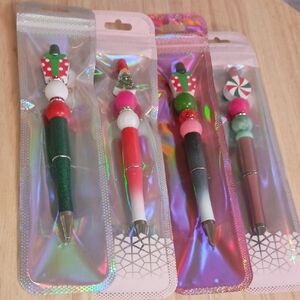 4pc Beaded Pens Bundle Gifts Novelty Whimsical Christmas Office